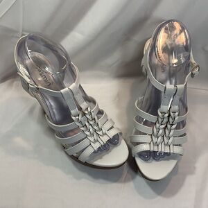 Jasmin White Wedge Strappy Sandal.